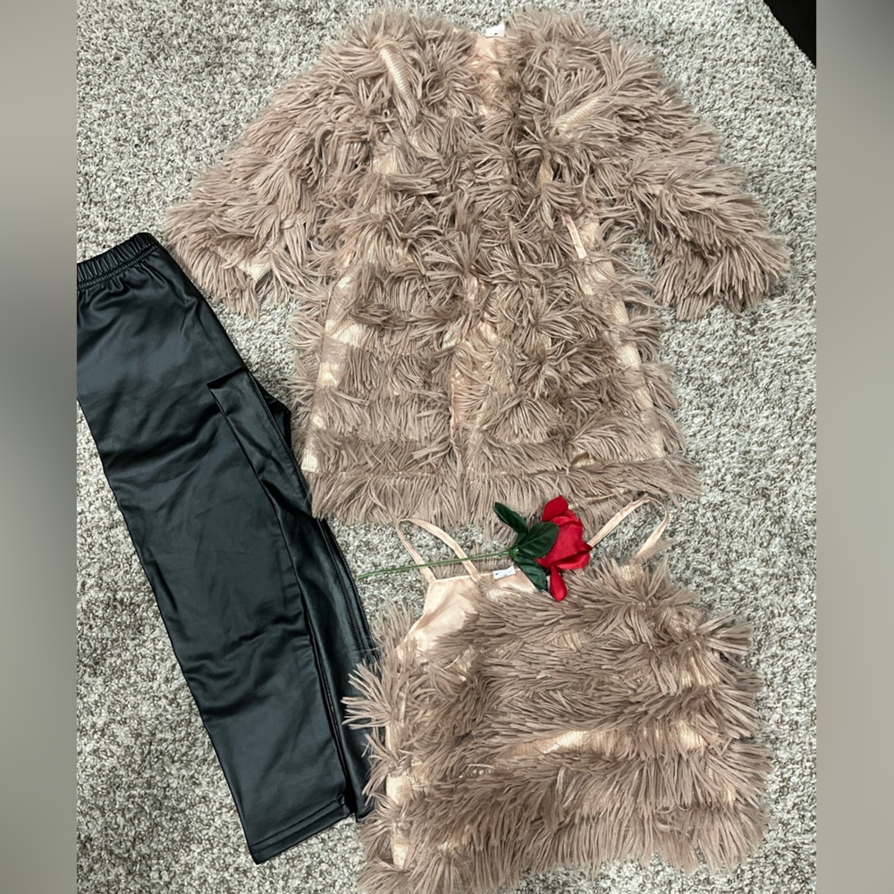 Faux Fur Jacket and Black Pants Set